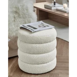Pouf In Tessuto Boucle Alto