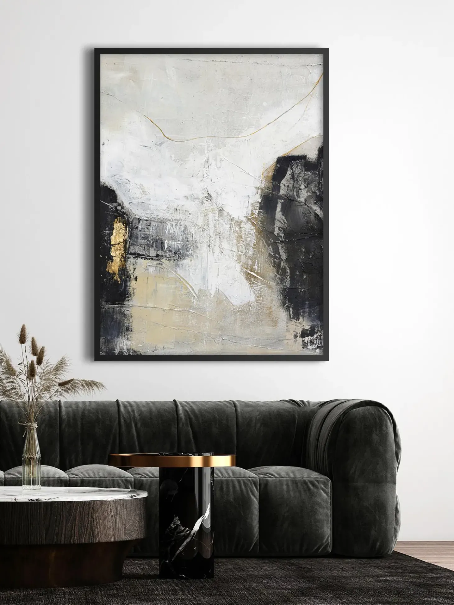 Quadro Dipinto A Mano Con Cornice In Legno White Noir