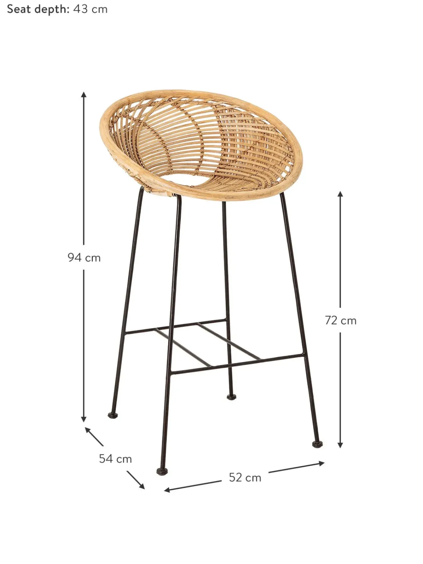 Sedia Da Bar In Rattan Con Gambe In Metallo Yonne