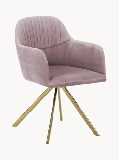 Sedia Girevole In Velluto Rosa Con Braccioli Lola