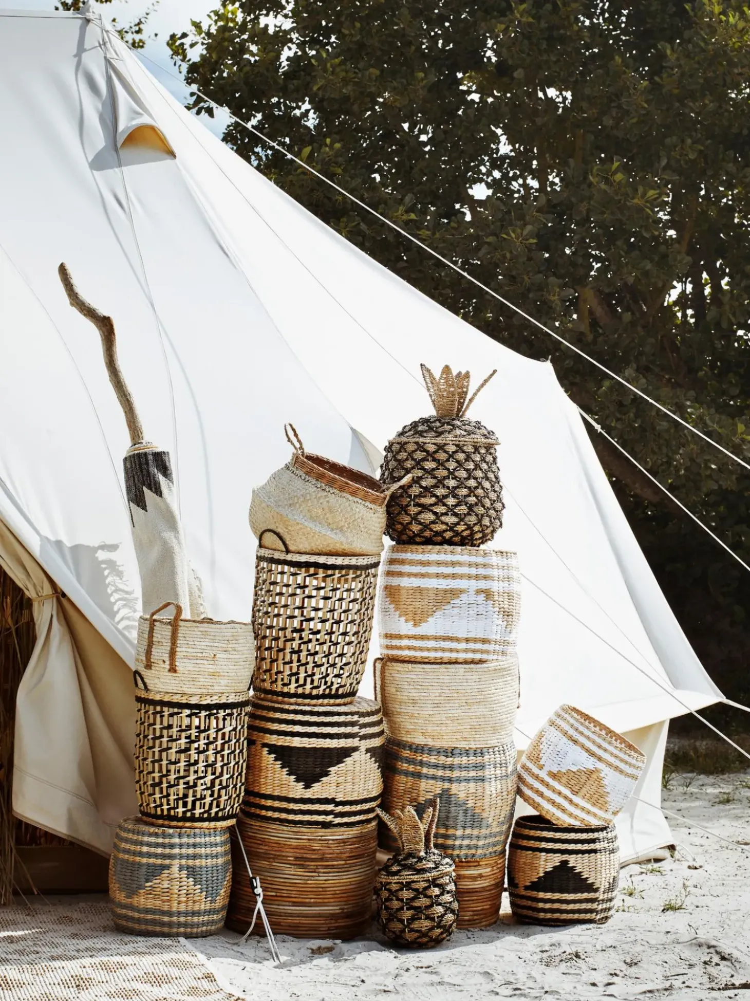 Set 2 Cesti Portaoggetti In Vimini Di Giunco Pyramid