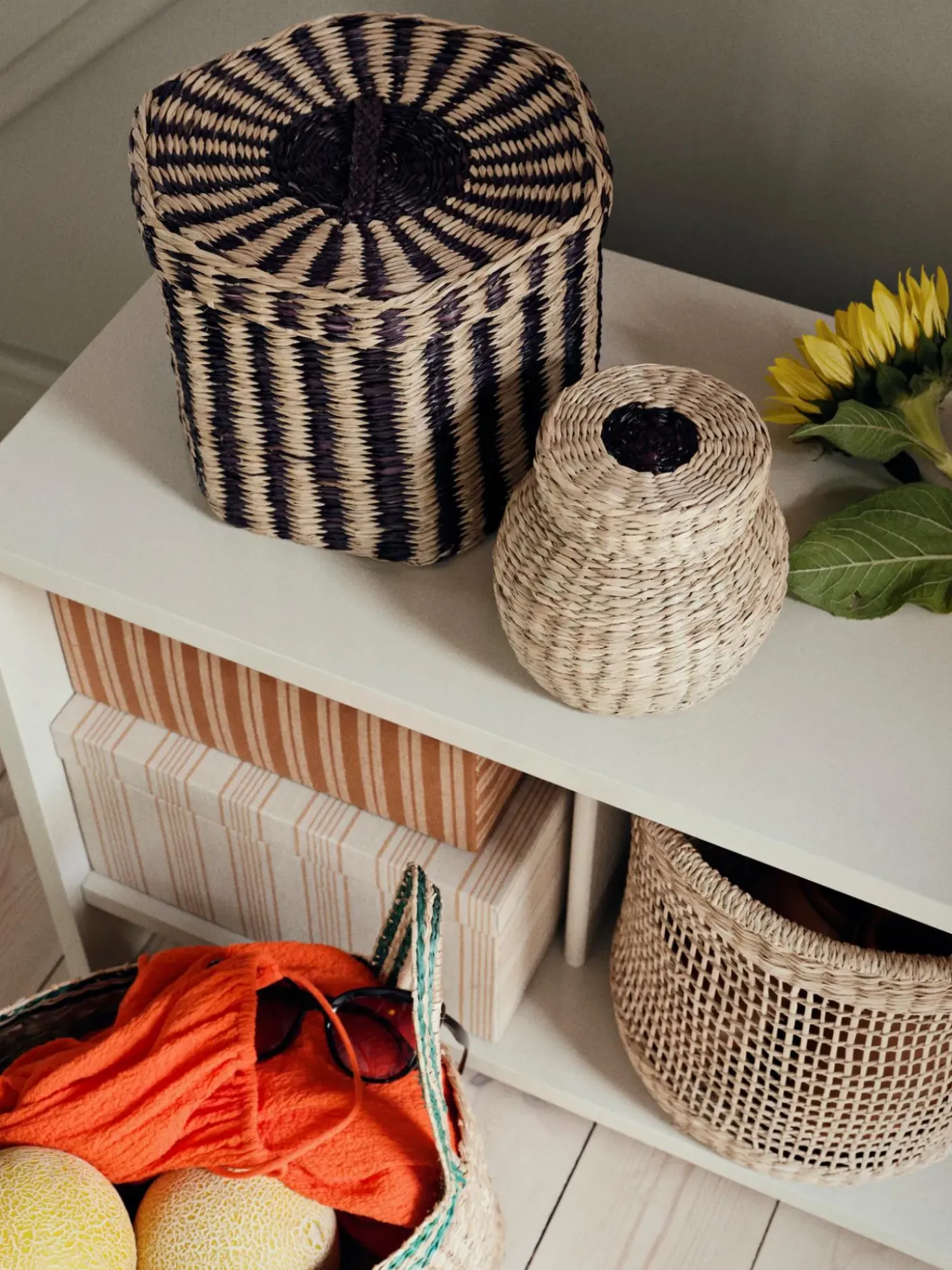 Set 3 Cofanetti Fatti A Mano In Fibra Naturale Polly