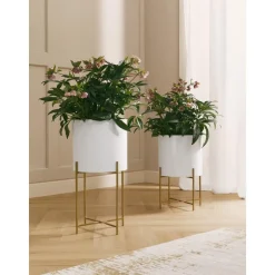 Set 2 Portavasi Alti In Metallo Mina