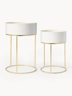 Set 2 Portavasi Rotondi Con Struttura In Metallo Palesa