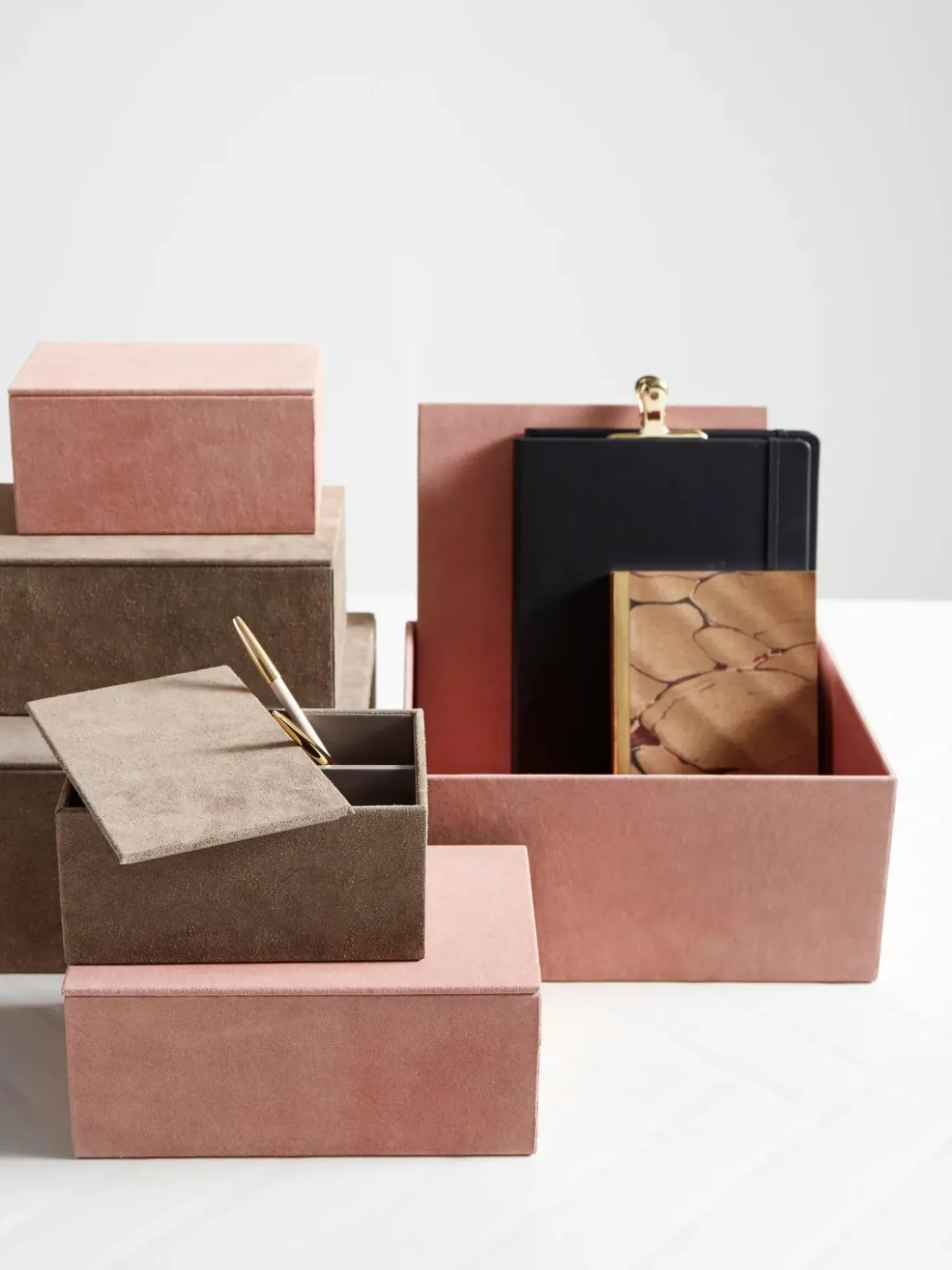 Set 3 Scatole Portaoggetti In Pelle Di Capra Mario