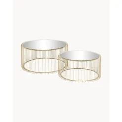 Set 2 Tavolini Da Salotto Con Piano In Vetro Wire