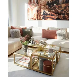 Set 4 Tavolini Da Salotto Con Lati In Vetro Luigi