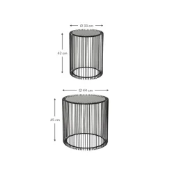 Set 2 Tavolini Da Salotto Con Piano In Vetro Wire