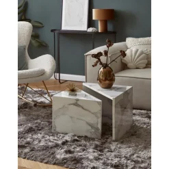 Set 2 Tavolini Da Salotto Effetto Marmo Vilma
