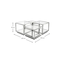 Set 4 Tavolini Da Salotto Con Piano In Vetro A Specchio Luigi