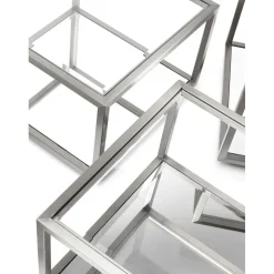 Set 4 Tavolini Da Salotto Con Piano In Vetro A Specchio Luigi