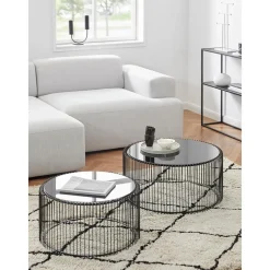 Set 2 Tavolini Da Salotto Con Piano In Vetro Wire