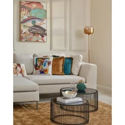 Set 2 Tavolini Da Salotto Con Piano In Vetro Wire