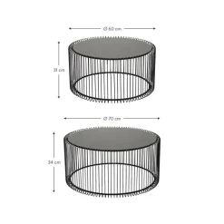 Set 2 Tavolini Da Salotto Con Piano In Vetro Wire
