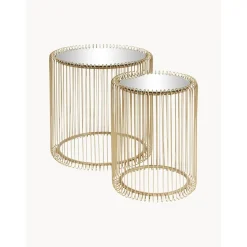 Set 2 Tavolini Da Salotto Con Piano In Vetro Wire