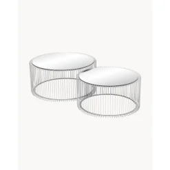 Set 2 Tavolini Da Salotto Con Piano In Vetro Wire