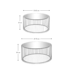Set 2 Tavolini Da Salotto Con Piano In Vetro Wire