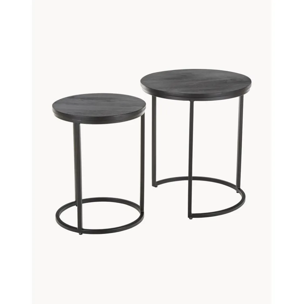 Set 2 Tavolini In Legno Di Mango Nero Andrew