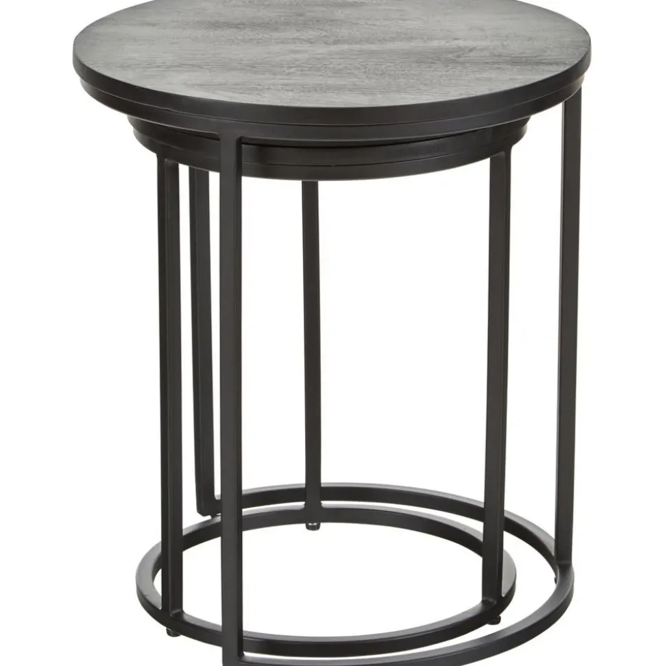 Set 2 Tavolini In Legno Di Mango Nero Andrew