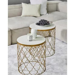 Set 2 Tavolini In Marmo Blake