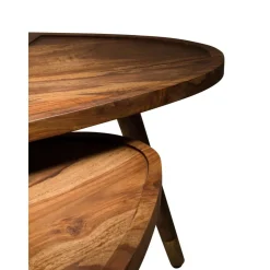 Set 2 Tavolini Ovali Da Salotto In Legno Di Sheesham Sham