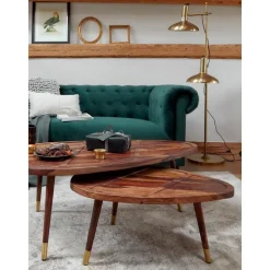 Set 2 Tavolini Ovali Da Salotto In Legno Di Sheesham Sham