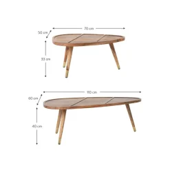 Set 2 Tavolini Ovali Da Salotto In Legno Di Sheesham Sham