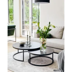 Set 2 Tavolini Rotondi Da Salotto In Legno Di Mango Andrew