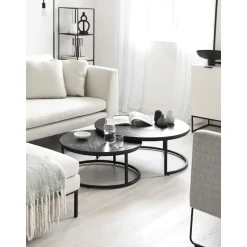 Set 2 Tavolini Rotondi Da Salotto In Legno Di Mango Andrew