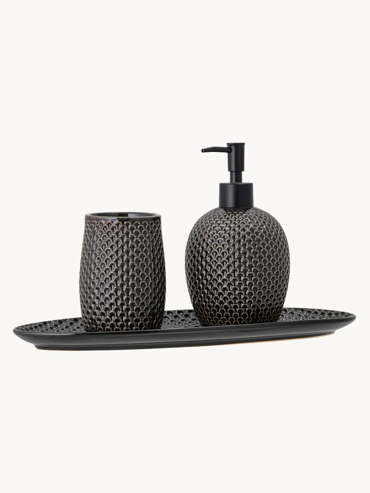 Set Dispenser Sapone In Gres Fatto A Mano Gustav 3 Pz