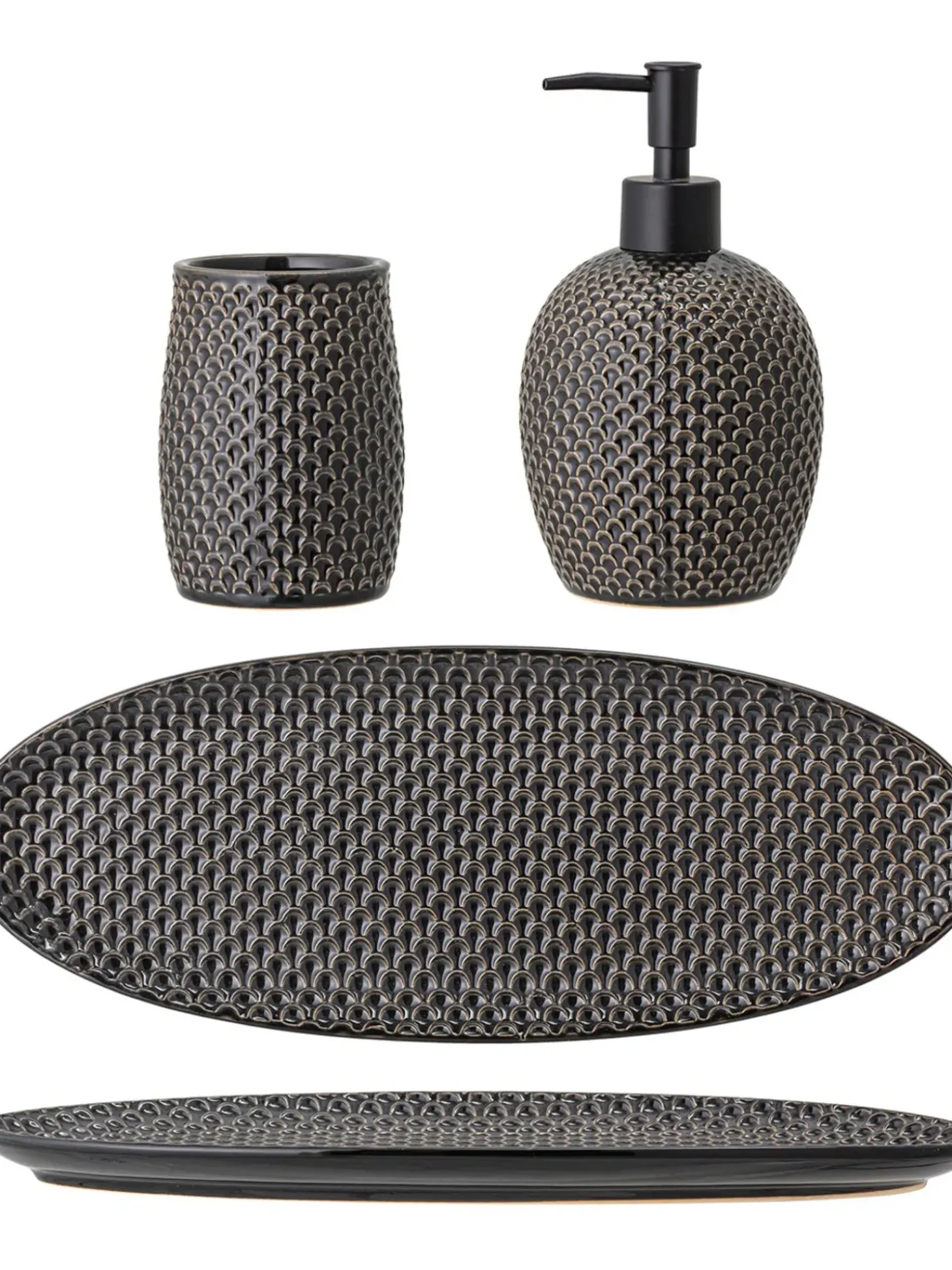 Set Dispenser Sapone In Gres Fatto A Mano Gustav 3 Pz