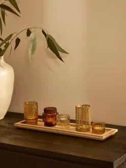 Set Portacandele Con Vassoio In Legno Elviena 6 Pz