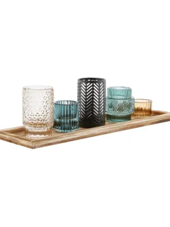 Set Portacandele Con Vassoio In Legno Elviena 6 Pz