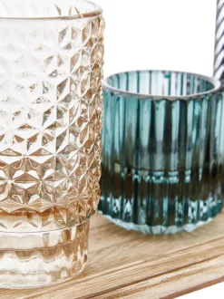 Set Portacandele Con Vassoio In Legno Elviena 6 Pz