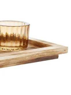Set Portacandele Con Vassoio In Legno Elviena 6 Pz