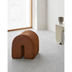 Sgabello Imbottito In Pelle Nabuk Curved