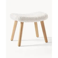 Sgabello Imbottito In Teddy Con Gambe In Legno Wing