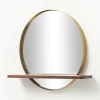Specchio Da Parete Rotondo Con Mensola In Legno Aaron