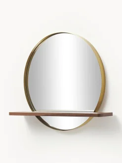 Specchio Da Parete Rotondo Con Mensola In Legno Aaron