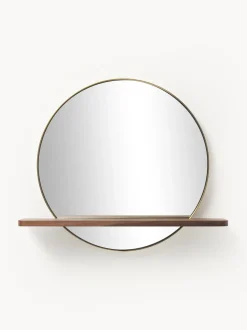 Specchio Da Parete Rotondo Con Mensola In Legno Aaron