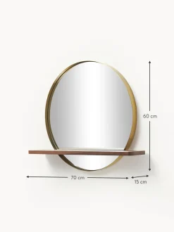 Specchio Da Parete Rotondo Con Mensola In Legno Aaron