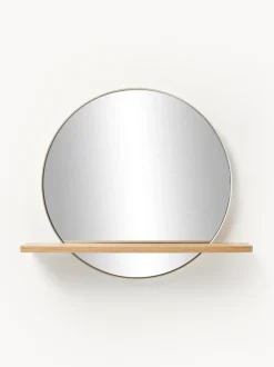 Specchio Da Parete Rotondo Con Mensola In Legno Aaron
