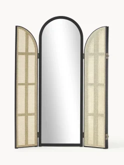 Specchio Da Terra Con Paravento In Rattan Aura
