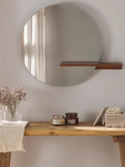 Specchio Rotondo Da Parete Con Mensola In Legno Sandro