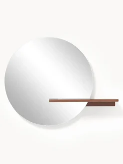 Specchio Rotondo Da Parete Con Mensola In Legno Sandro