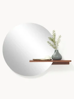 Specchio Rotondo Da Parete Con Mensola In Legno Sandro