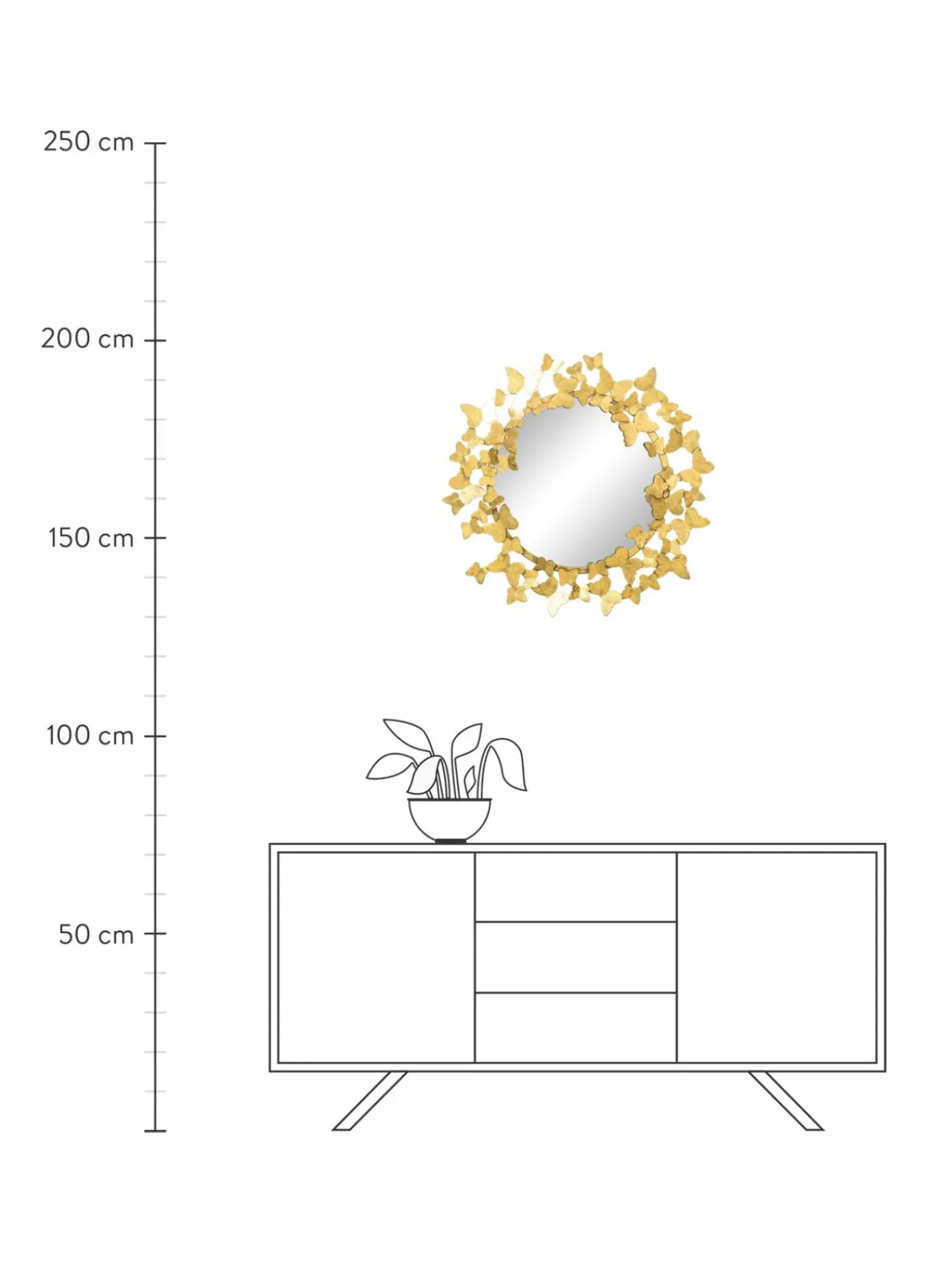 Specchio Rotondo Da Parete Con Finitura Antica Butterfly