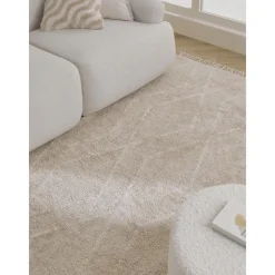 Tappeto In Cotone Fatto A Mano Con Motivo A Rombi E Frange Bina