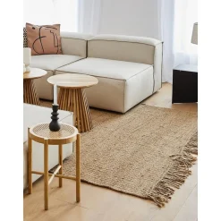 Tappeto In Juta Fatto A Mano Con Frange Naturals