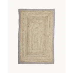 Tappeto In Juta Taftato A Mano Con Bordo Grigio Shanta